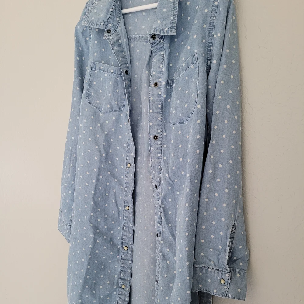 GB girls Polka Dot Shirt Dress, size Small, Blue & White - Picture 11 of 11